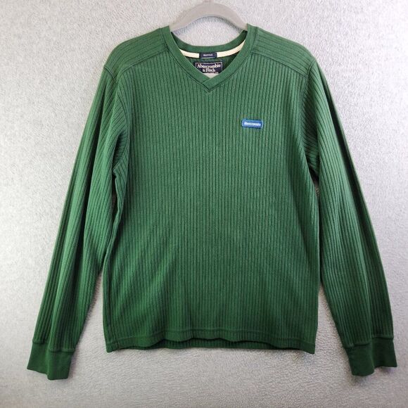 Abercrombie Fitch Sweater Mens L Green Ribbed Knit Vintage Muscle Preppy 90s - Picture 1 of 15
